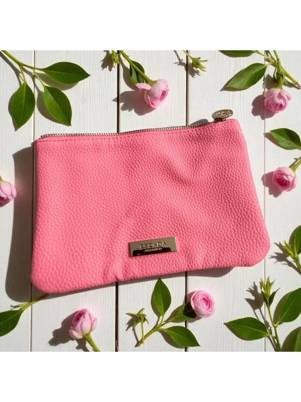 ESCADA Pink Gold Zip Travel Makeup Pouch Bag NEW NWOT